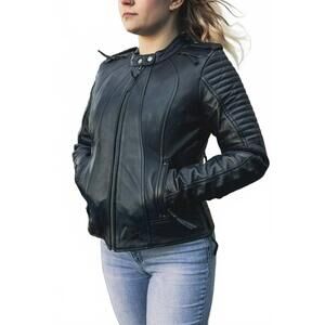 NEW FIRST MFG CO. biker motorcycle leather jacket in black